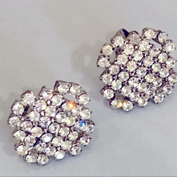 Vintage Clip-On Rhinestone Earrings - Picture 2 of 7